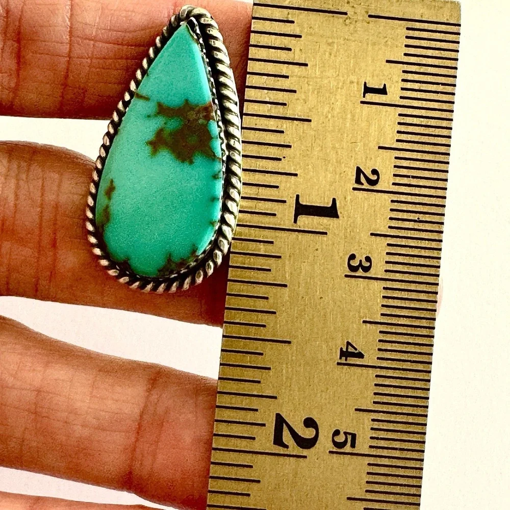 Navajo Turquoise Ring Sz 9 Flat Cab Sterling Signed Selina Warner Native‎ Amer